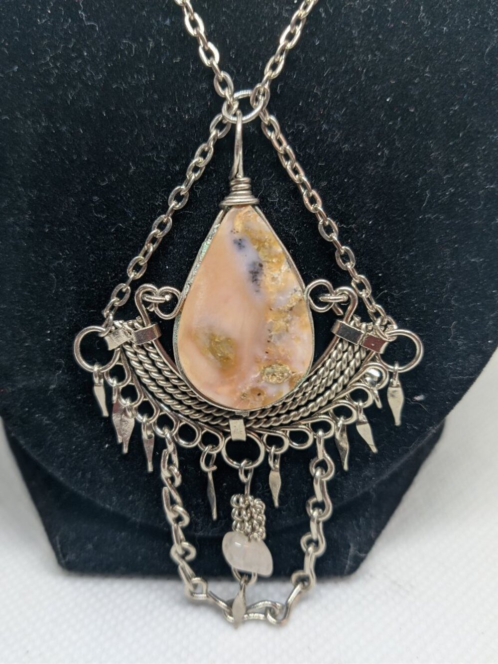 Handmade Leopard Jasper Necklace & Dangle Earrings Filigree Boho Set - Picture 3 of 4